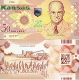 USA United State 50 Dollars 2018 Polymer 34th Kansas Dwight D. Eisenhower