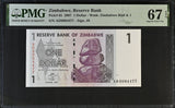 Zimbabwe 1 Dollar 2007 P 65 Superb Gem UNC PMG 67 EPQ