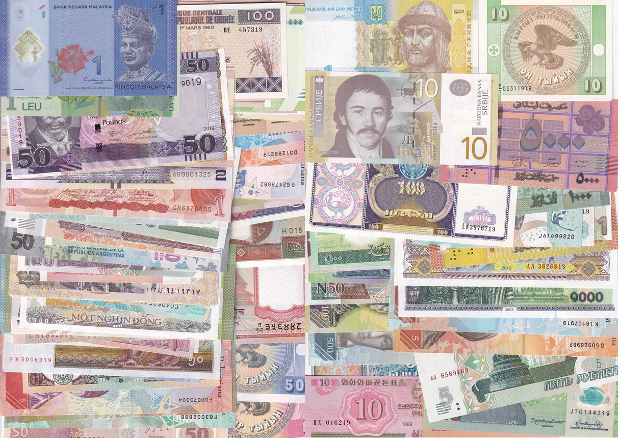 World Banknotes SET OF 100 different notes UNC 40 countries