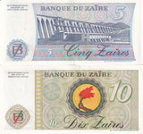 Zaire Set 2 PCS 5 10 Zaires 1985 P 26A P 27A UNC