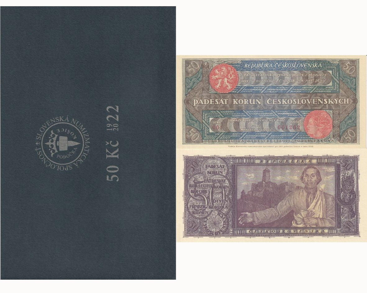 Czechoslovakia 50 Korun 1922/2022 P 16 Official Reprint W/Folder UNC