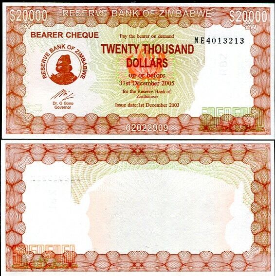 Zimbabwe 20000 Dollars 2003/2005 P 23 AUnc
