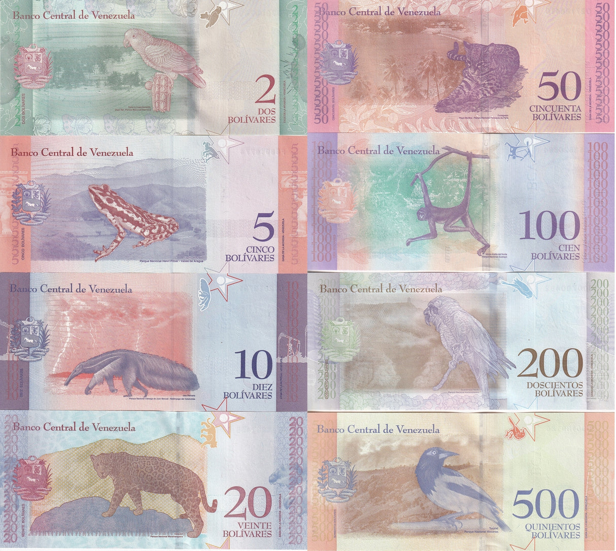 Venezuela Set 8 UNC 2 5 10 20 50 200 500 Soberanos 2018 P 101 102 103 104 - 108
