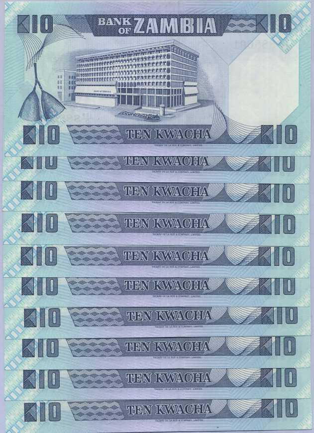 Zambia 10 Kwacha ND 1980/1988 P 26 e UNC LOT 10 PCS