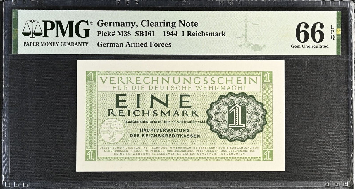 Germany 1 Reichsmark Military 1944 P M38 Gem UNC PMG 66 EPQ