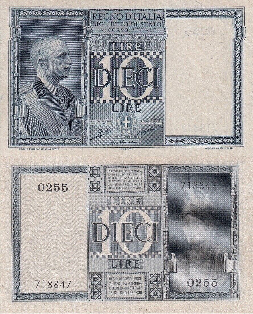 Italy 10 Lire 1939 P 25 c XF