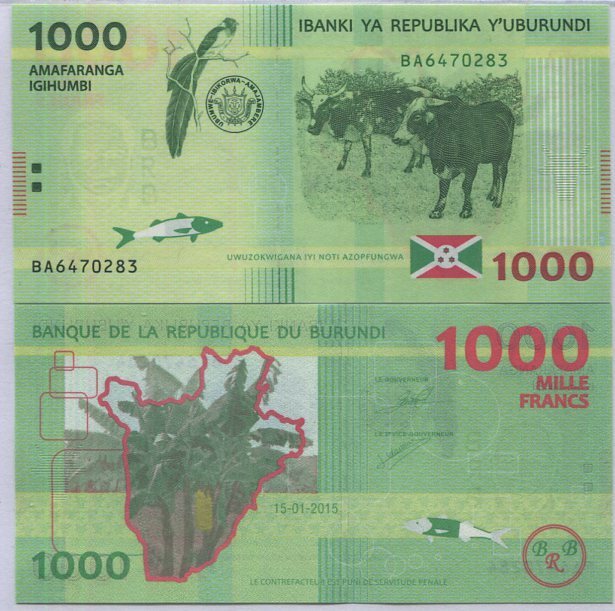 Burundi 1000 Francs 2015 P 51 UNC