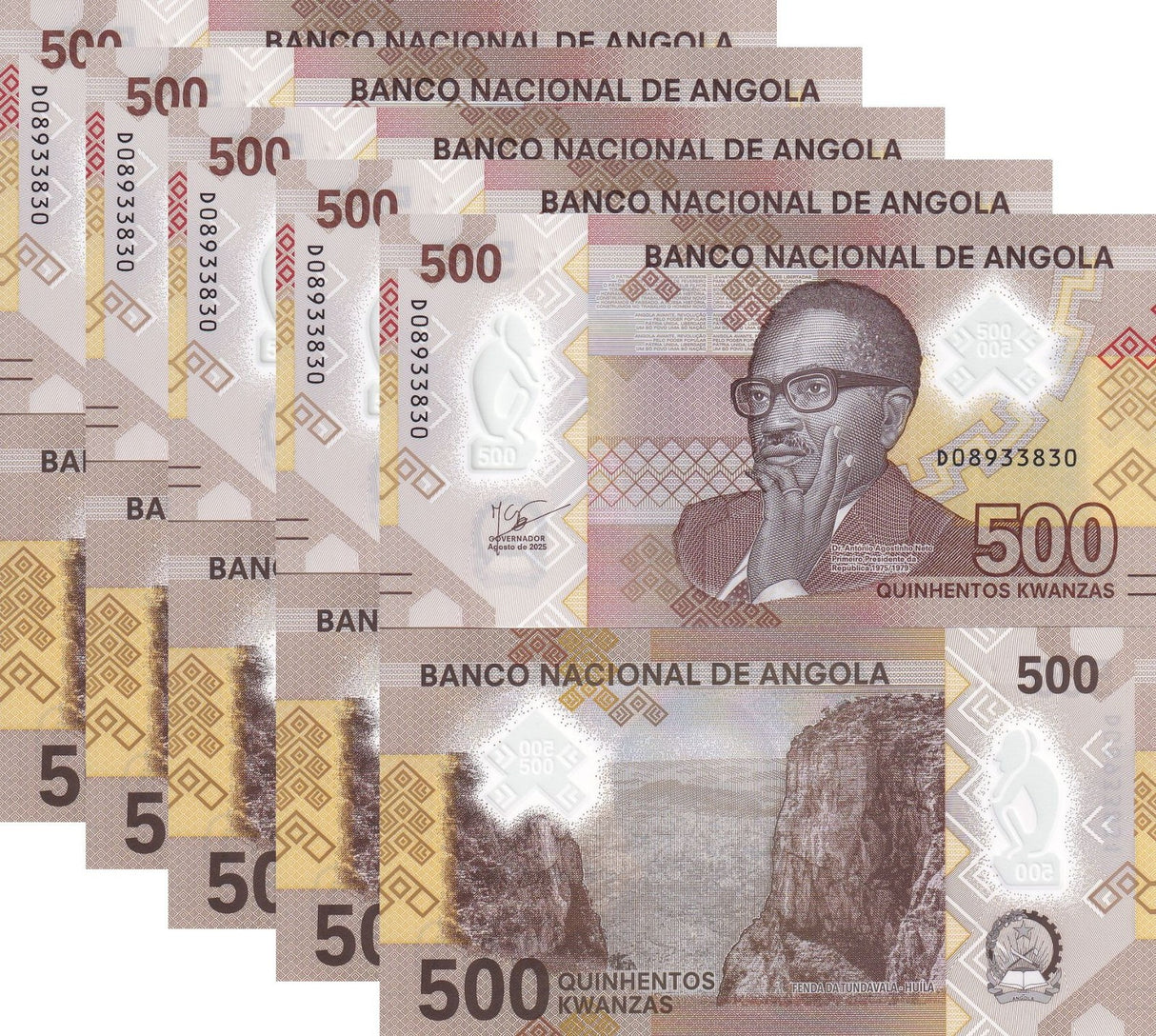Angola 500 Kwanzas 2025 P 161 NEW Date UNC LOT 5 PCS