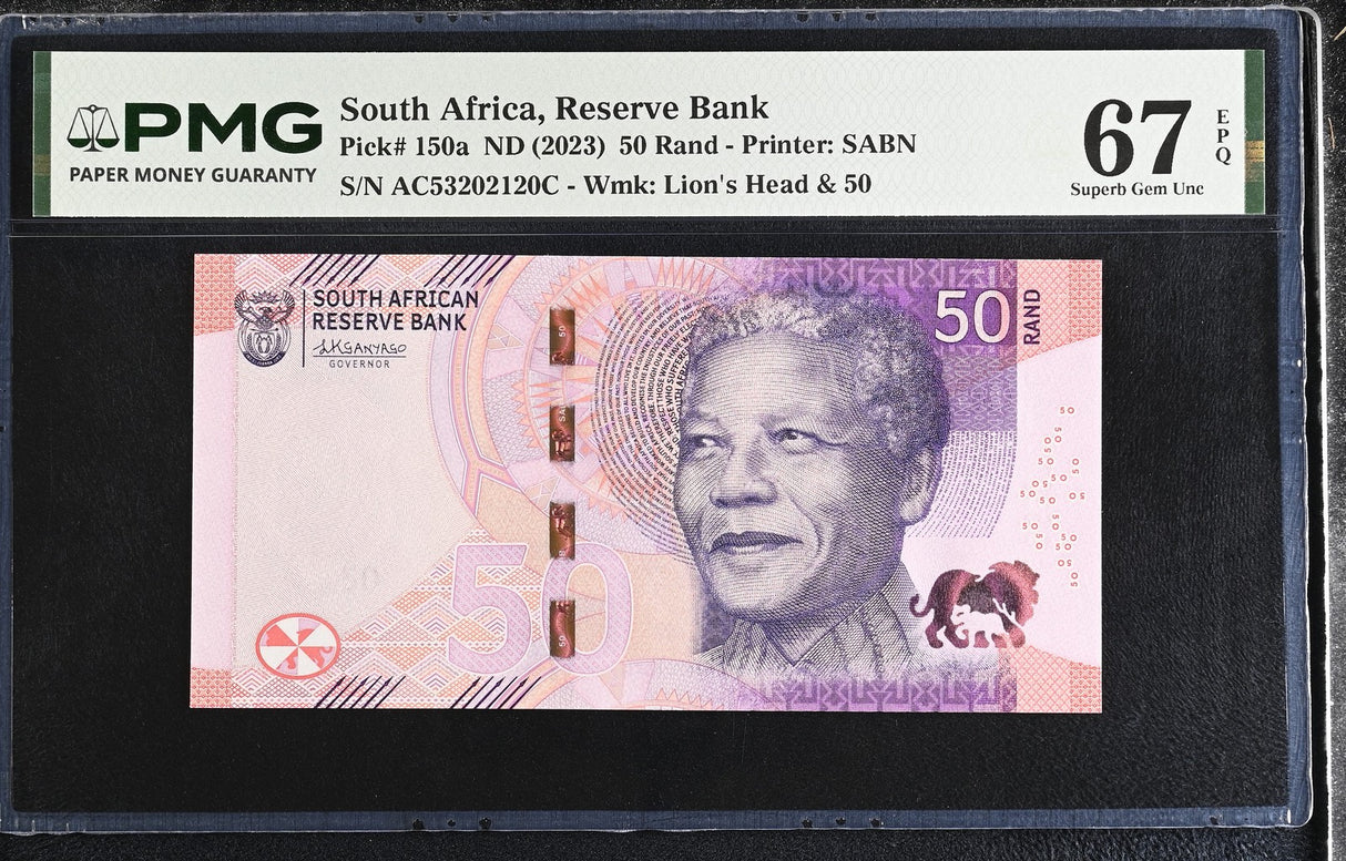 South Africa 50 Rand ND 2023 P 150 a Superb Gem UNC PMG 67 EPQ