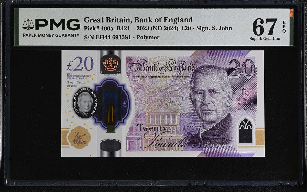 GREAT BRITAIN 20 Pounds 2023 ND 2024 P 400 a Polymer Superb Gem UNC PMG 67 EPQ