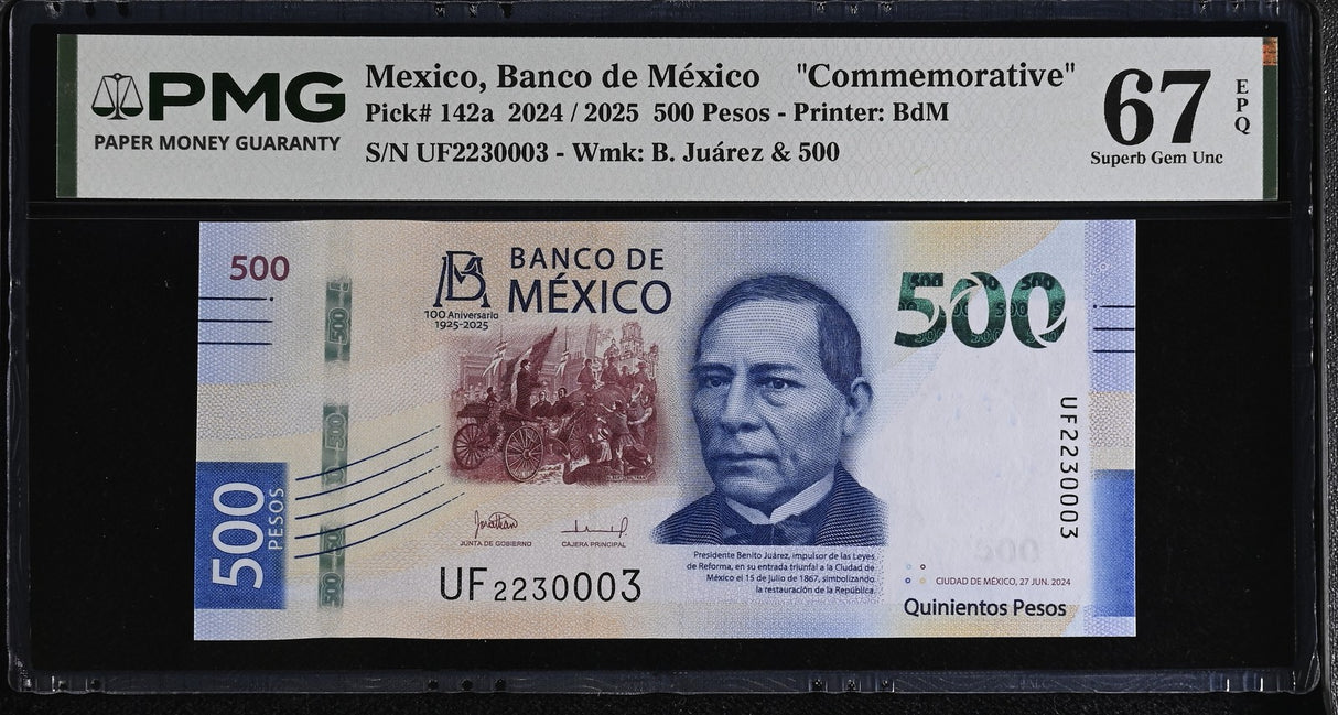 Mexico 500 Pesos 2024 / 2025 P 142 a Commemorative Superb Gem UNC PMG 67 EPQ