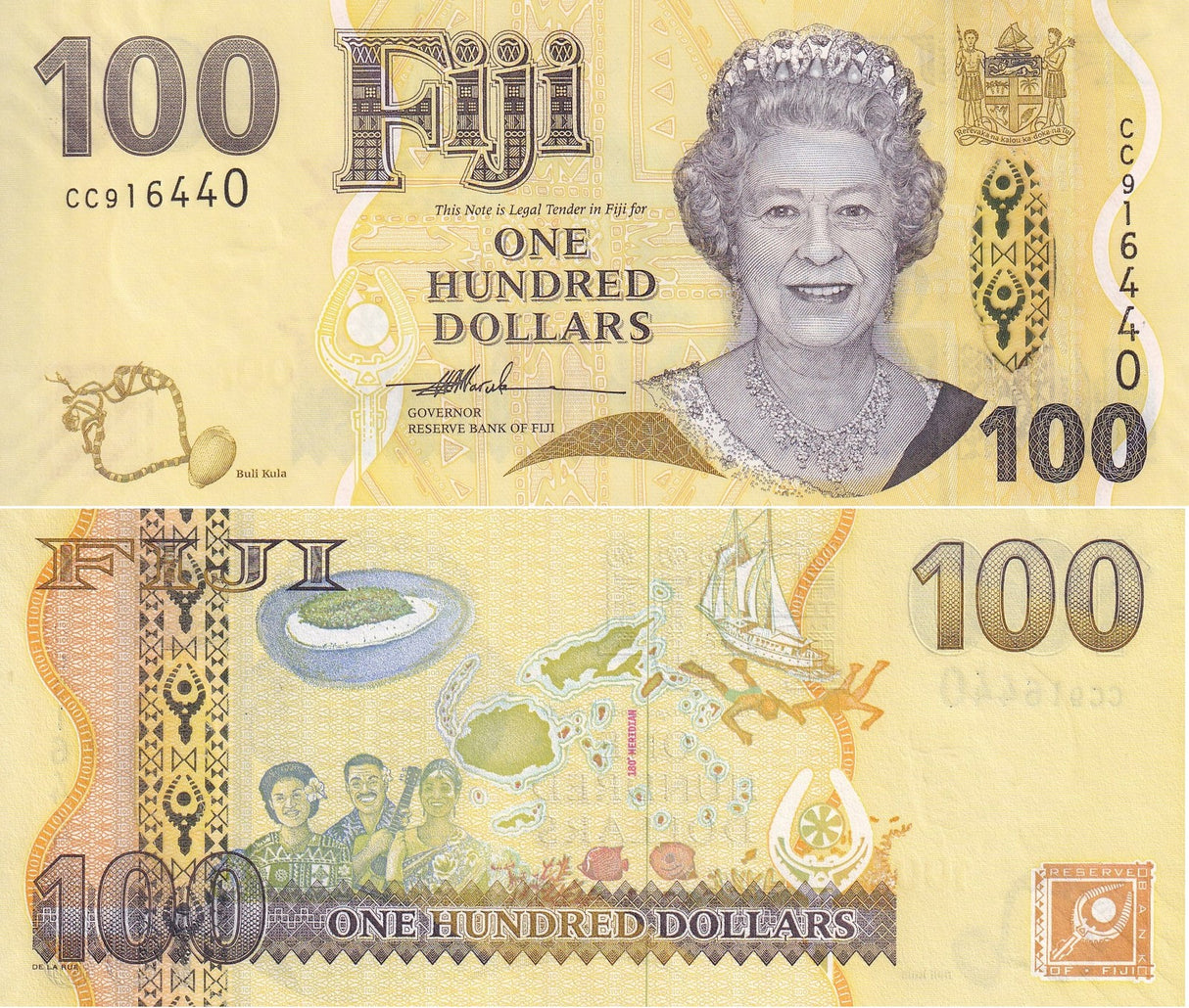 Fiji 100 Dollars ND 2007 P 114 a QE II UNC