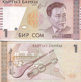 Kyrgyzstan 1 Som 1999 P 15 UNC ,String musical instruments , issued note