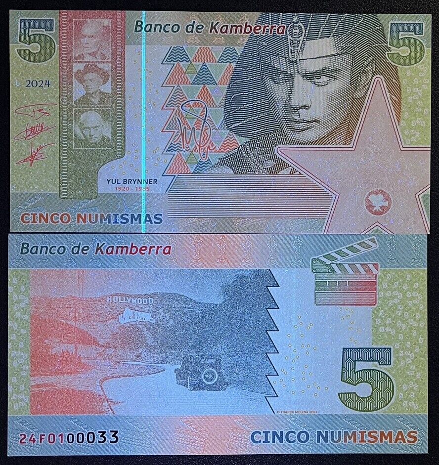 Kamberra 5 Numismas 2024 Yul Brynner 1920-1985 Hollywood Fantasy