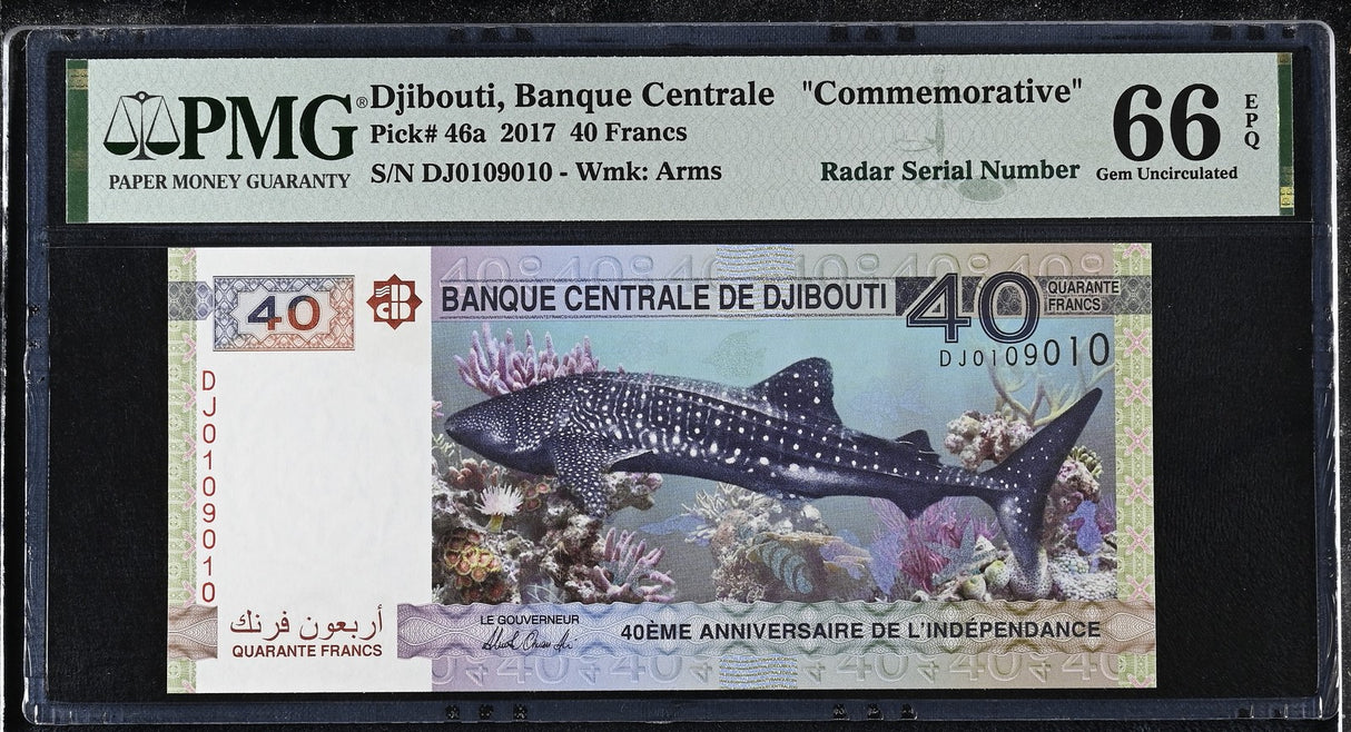 Djibouti 40 Francs 2017 P 46 a RADAR 0109010 Commemorative Gem UNC PMG 66 EPQ