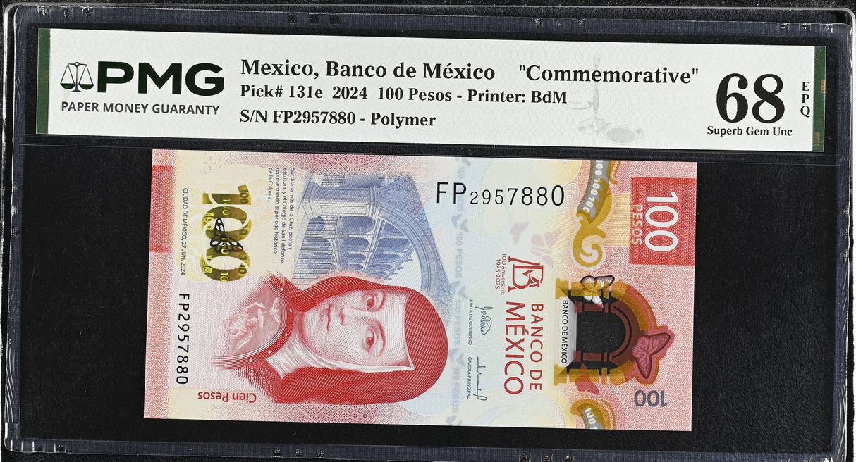 Mexico 100 Pesos 2024 P 131 e Commemorative Superb Gem UNC PMG 68 EPQ TOP POP