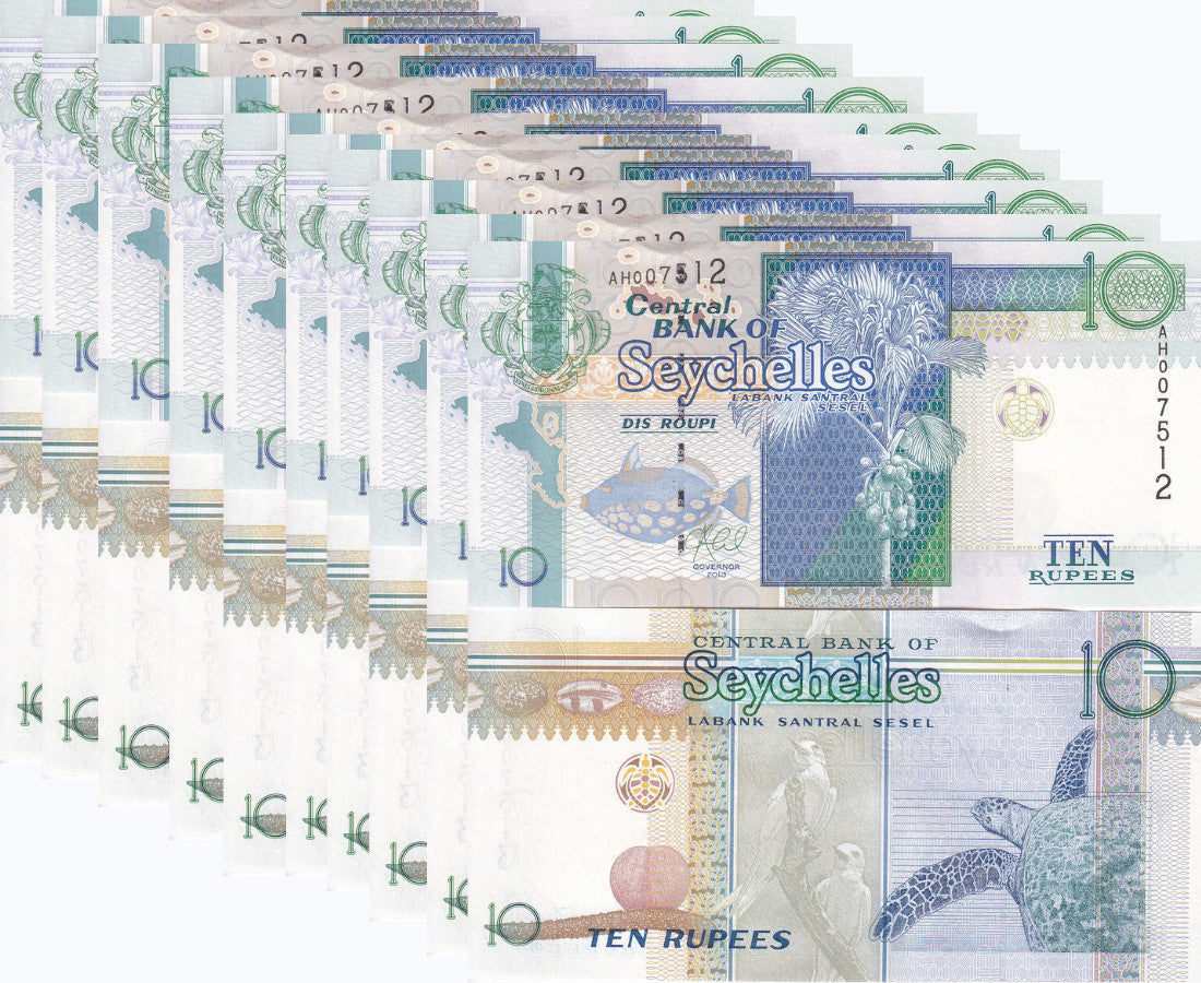 Seychelles 10 Rupees ND 2013 P 42 New sign LOT 10 UNC