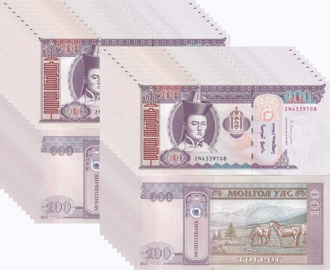 Mongolia 100 Tugrik 2014 P 65 UNC Lot 20 Pcs