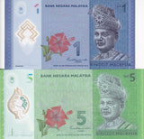 Malaysia Set 2 Pcs 1 5 Ringgit ND 2011 (2020) Random Sign P 51 52 UNC