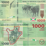 Burundi 1000 Francs 2021 P 51 UNC, Bird, arms, flag, cattle