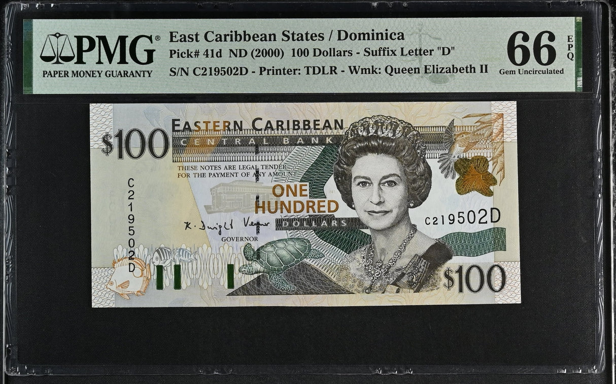 East Caribbean 100 Dollars ND 2000 P 41 d QEII Gem UNC PMG 66 EPQ