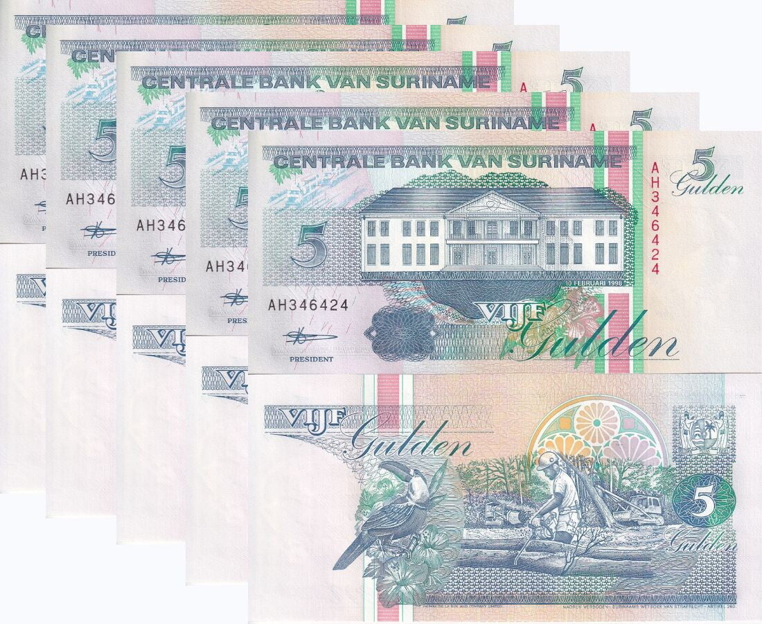 Suriname 5 Gulden 1998 P 136 UNC LOT 5 PCS