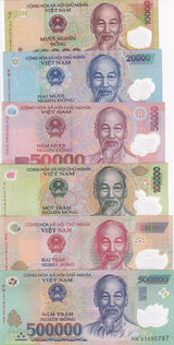Vietnam Set 6 UNC 10000 20000 50000 to 500000 Dong Mixed Year P 119-124 Polymer