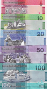 Gambia Set 5 PCS 5 10 20 50 100 Dalasis 2019 P 37 38 39 40 41 UNC