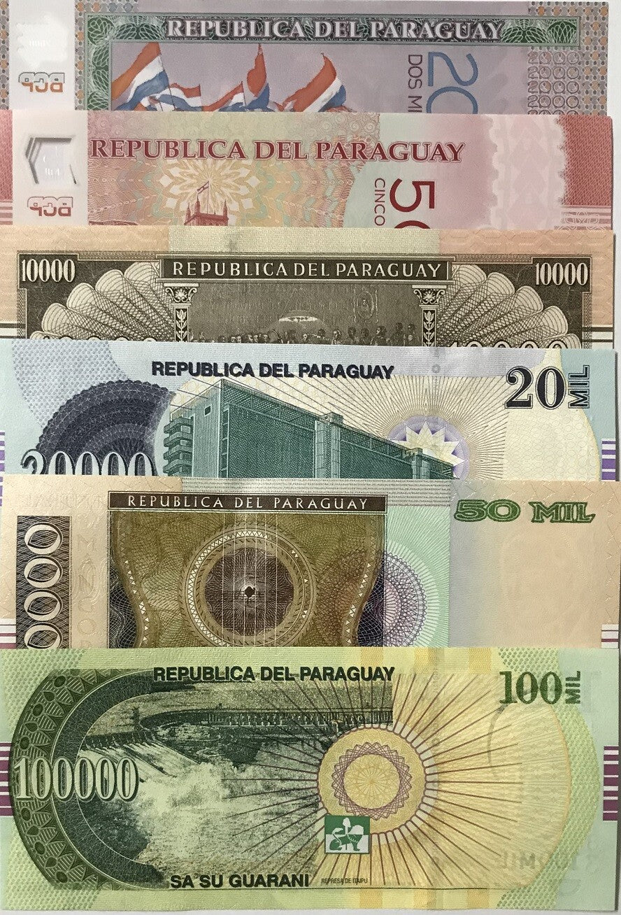 Paraguay Set 6 PCS 2000-100000 Paraguay Random Date P 228 234 A238 240 UNC