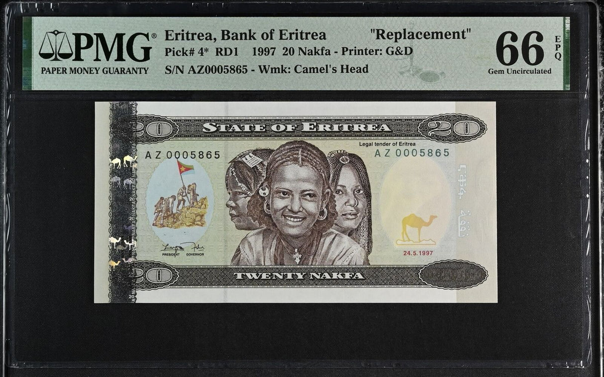 Eritrea 20 Nakfa 1997 P 4* AZ Replacement GEM UNC PMG 66 EPQ