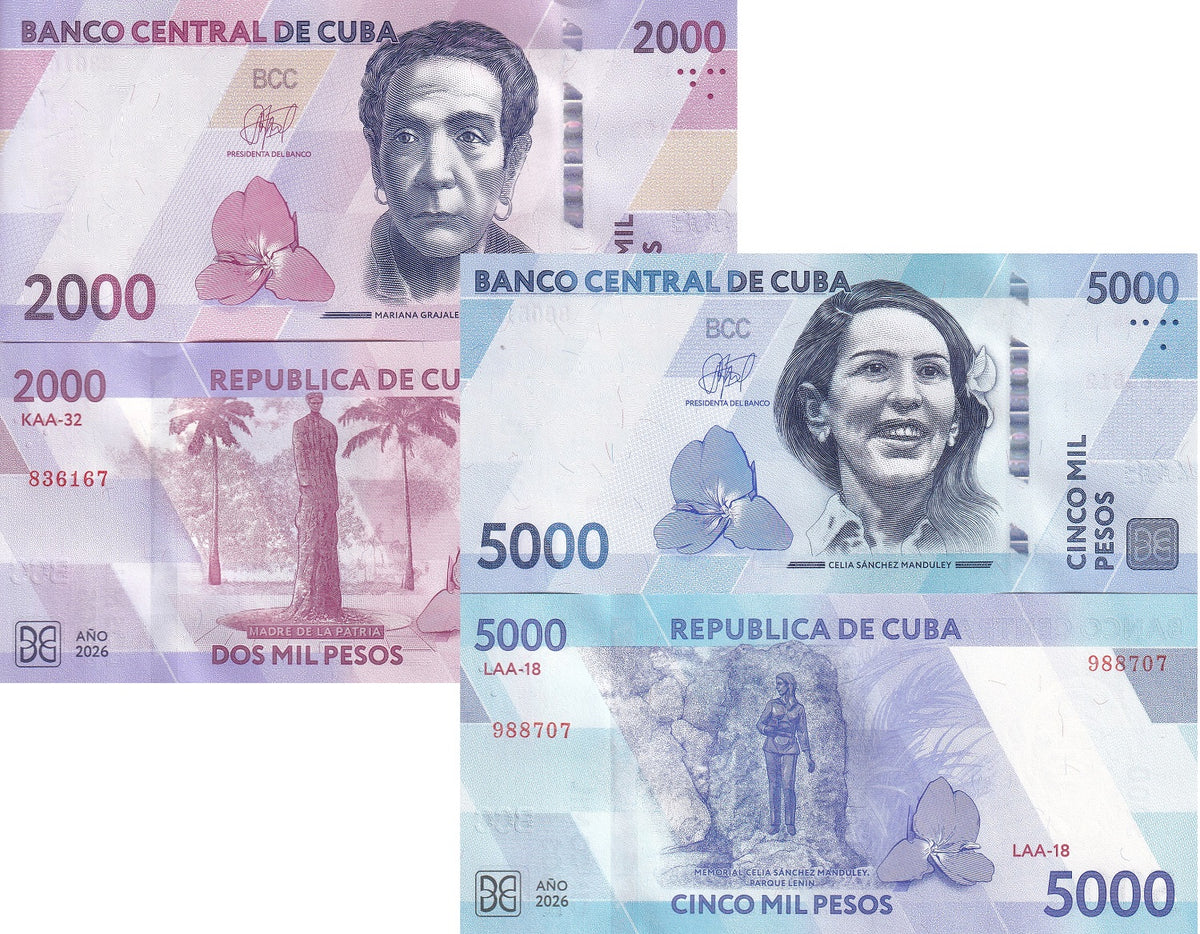 Central America Set 2 PCS 2000 5000 Pesos 2026 P W 145 W146 NEW Manduley Parque Lenin UNC
