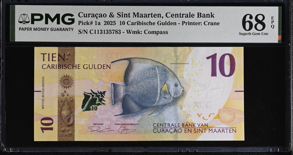 Curacao & Sint Maarten 10 Gulden 2025 P 1 a Superb Gem UNC PMG 68 EPQ TOP POP
