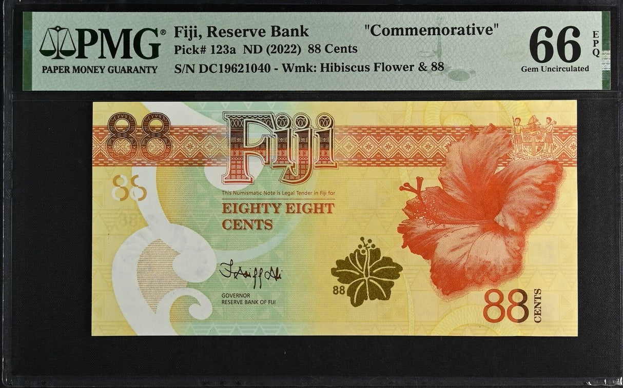Fiji 88 Cents ND 2022 Com. P 123 a Comm. Gem UNC PMG 66 EPQ