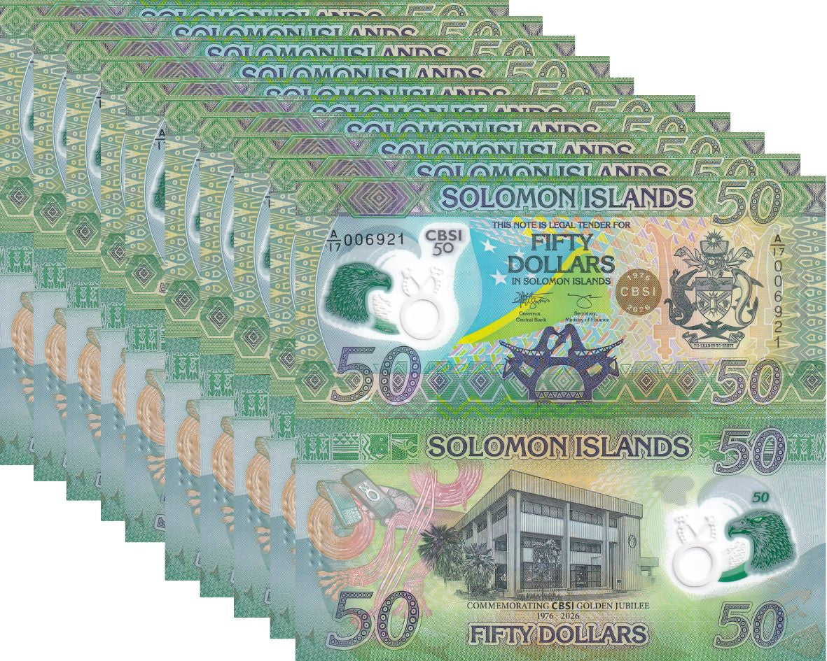 Solomon Islands 50 Dollars LOT 10 UNC 2026 P New POLYMER Commemorative Jubilee