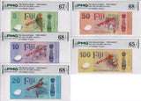 Fiji set 5 SPECIMEN 5 10 20 50 100 Dollars 2026 P 125-129S Gem UNC PMG 65-68 EPQ