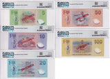 Fiji set 5 SPECIMEN 5 10 20 50 100 Dollars 2026 P 125-129S Gem UNC PMG 65-68 EPQ