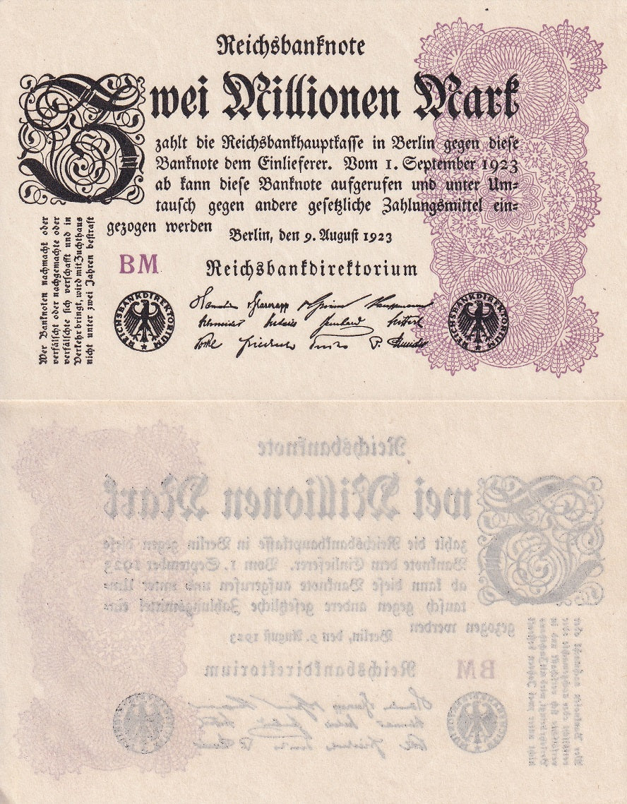 Germany Reichsbank 2000000 Mark 1923 P 104 UNC