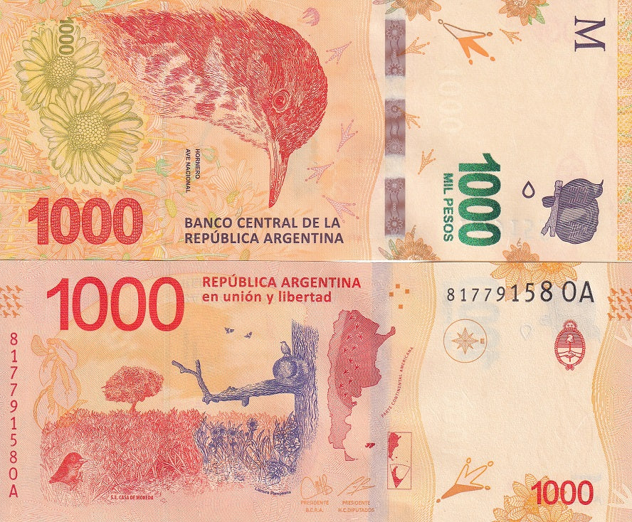 Argentina 1000 Pesos ND 2017 Suffix Random P 366 UNC
