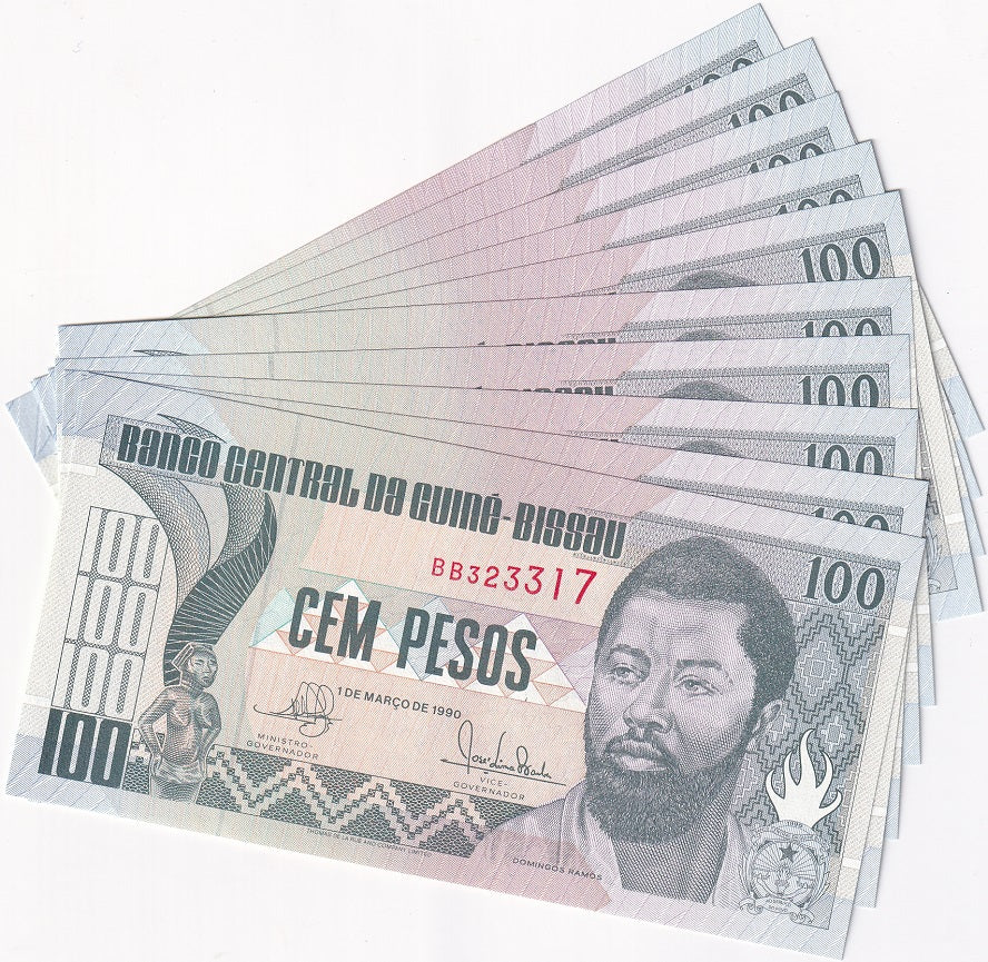 Guinea Bissau 100 Pesos 1990 P 11 UNC LOT 10 PCS