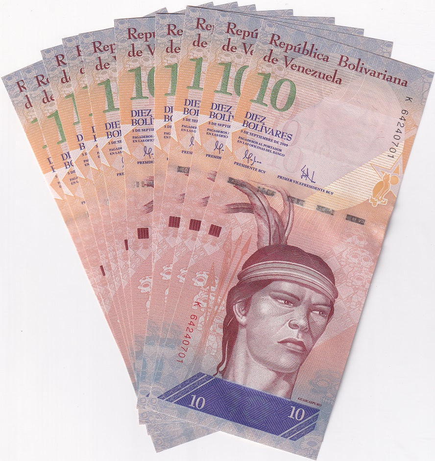 Venezuela 10 Bolivares 2009 P 90 UNC LOT 10 PCS