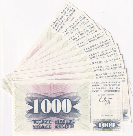 Bosnia 1000 Dinara 1992 P 15 UNC LOT 10 PCS