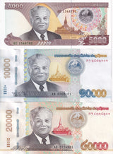 Laos Set 3 Pcs 5000 10000 20000 Kip 2020 / 2022 P 41Aa 41b 41C New Design UNC