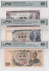 Japan Set 3; 100 500 1000 Yen 1953-69 P 90 c 95 b 96 b Superb Gem UNC PMG 68 EPQ