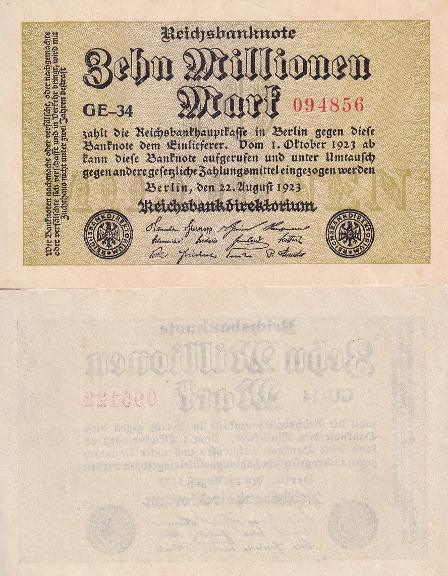 Germany 10 Millionen Mark 1923 P 106 a AUnc LOT 3 PCS