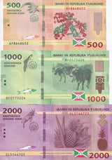 Burundi Set 3 PCS 500 1000 2000 Francs 2018-2023 P 50 51 52 UNC