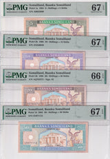 Somaliland set 4, 5 10 20 50 Shil 1994 P 1 2 3 7 Superb Gem UNC PMG 66 67 EPQ