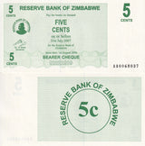 ZIMBABWE 5 CENTS 2006 BEARER CHEQUE P 34 UNC