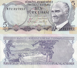 TURKEY 5 LIRA 1970 (1976) P 185 UNC