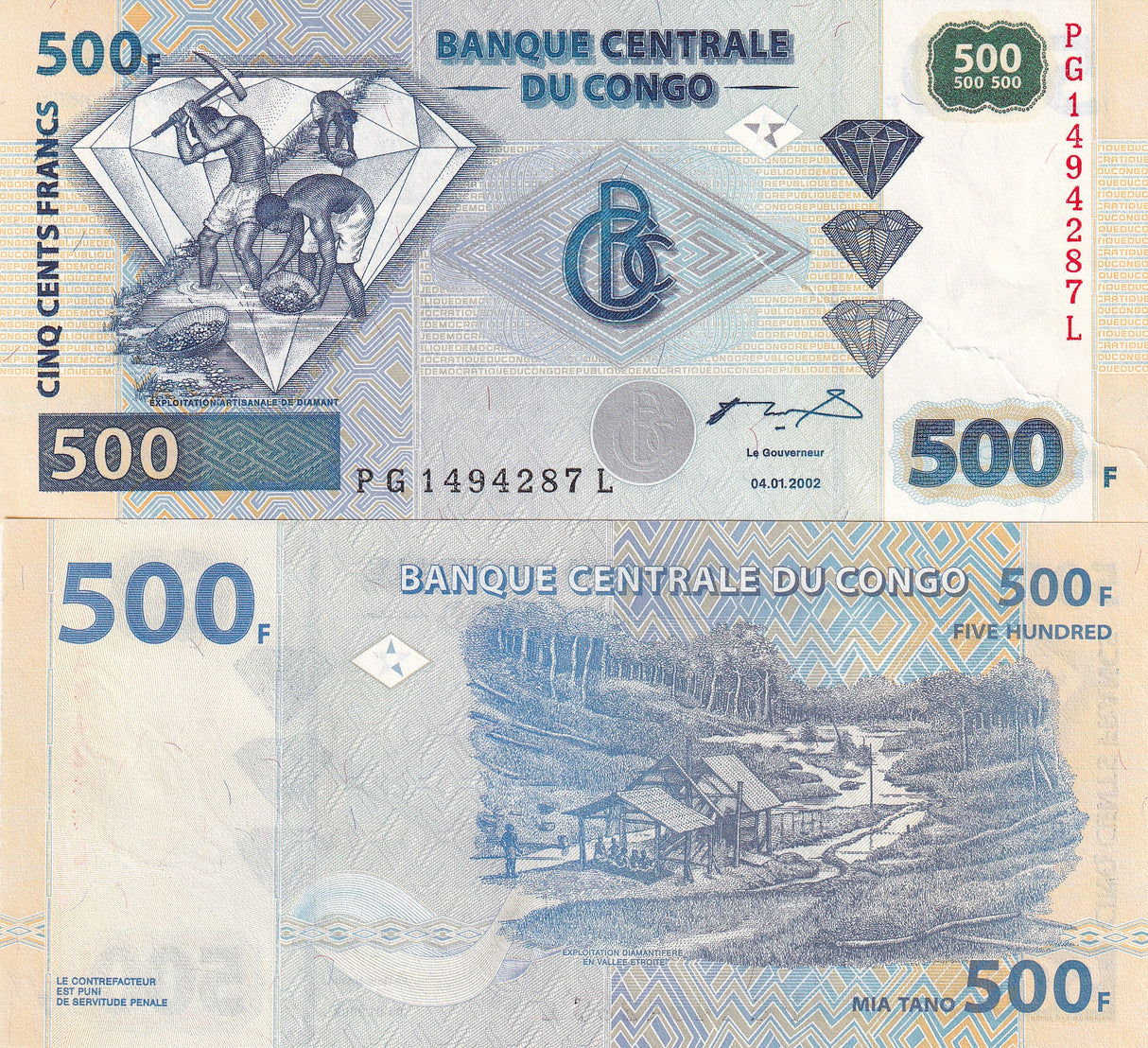 Congo 500 Francs 2002 P 96 G&D UNC