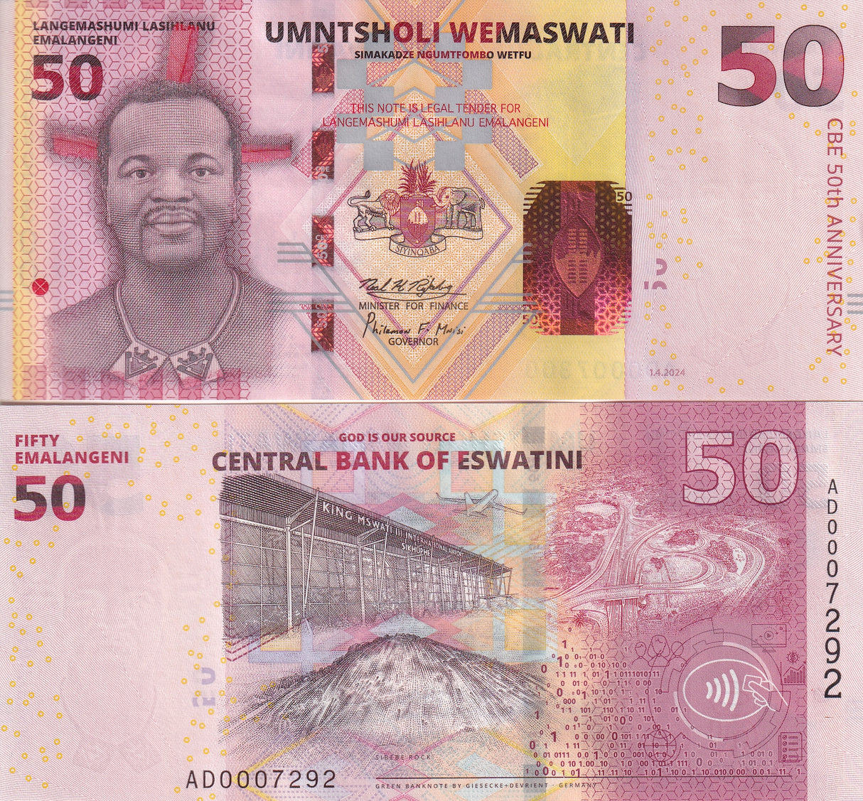 Eswatini 50 Emalangeni Swaziland 2024 50TH Commemorative P 46 new UNC